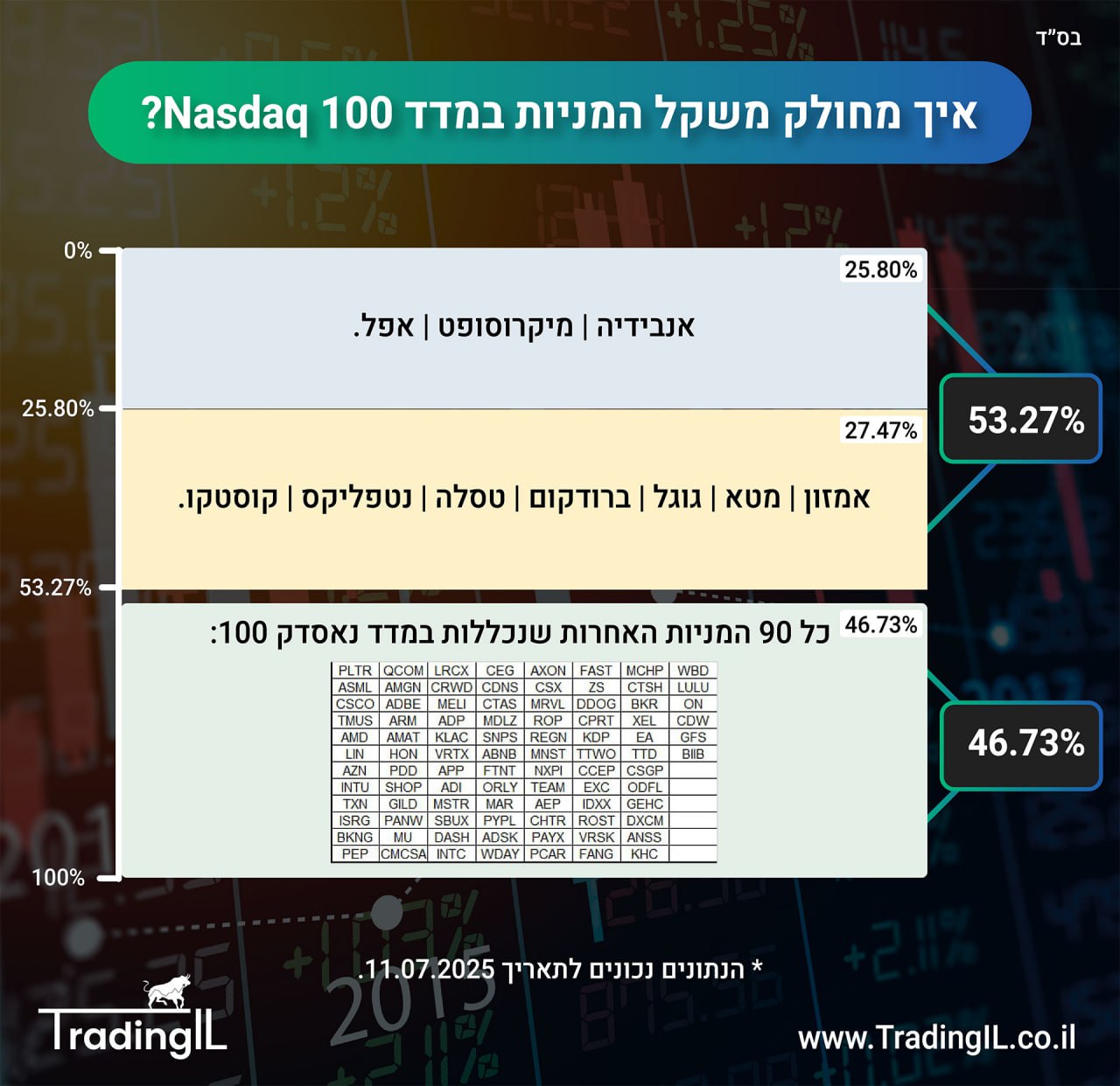 משקל המניות במדד נאסדק 100
