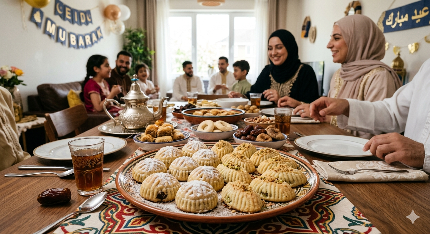 אילוסטרציית AI של עוגיות מעמול על שולחן החג